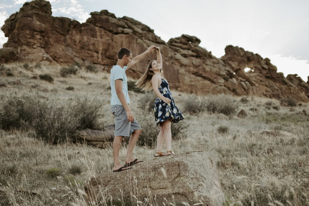 Couple twirls at Colorado's Devil's Backbone