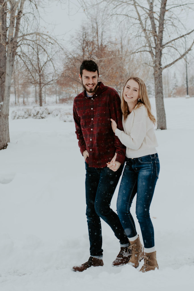 More walking in the snow in an engagement session