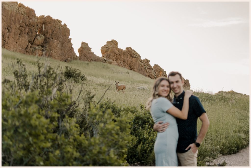 Wildlife might show up at Devil's Backbone which is one Engagement photo locations in northern Colorado
