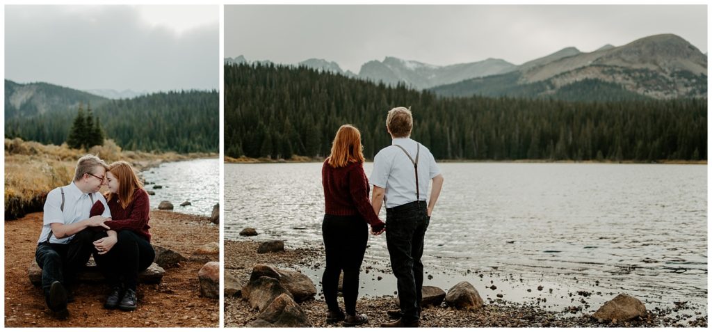 Looking over the water at Brainard Lake during engagement photos