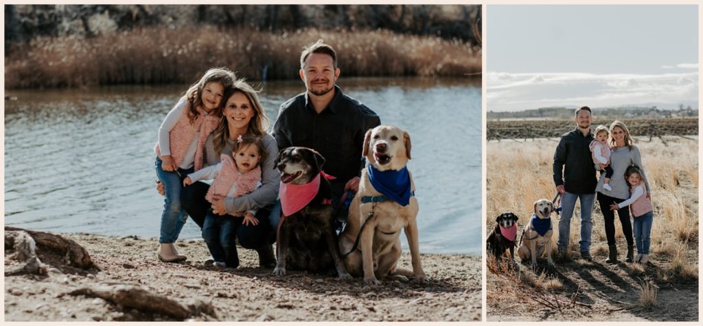Family poses with their two dogs