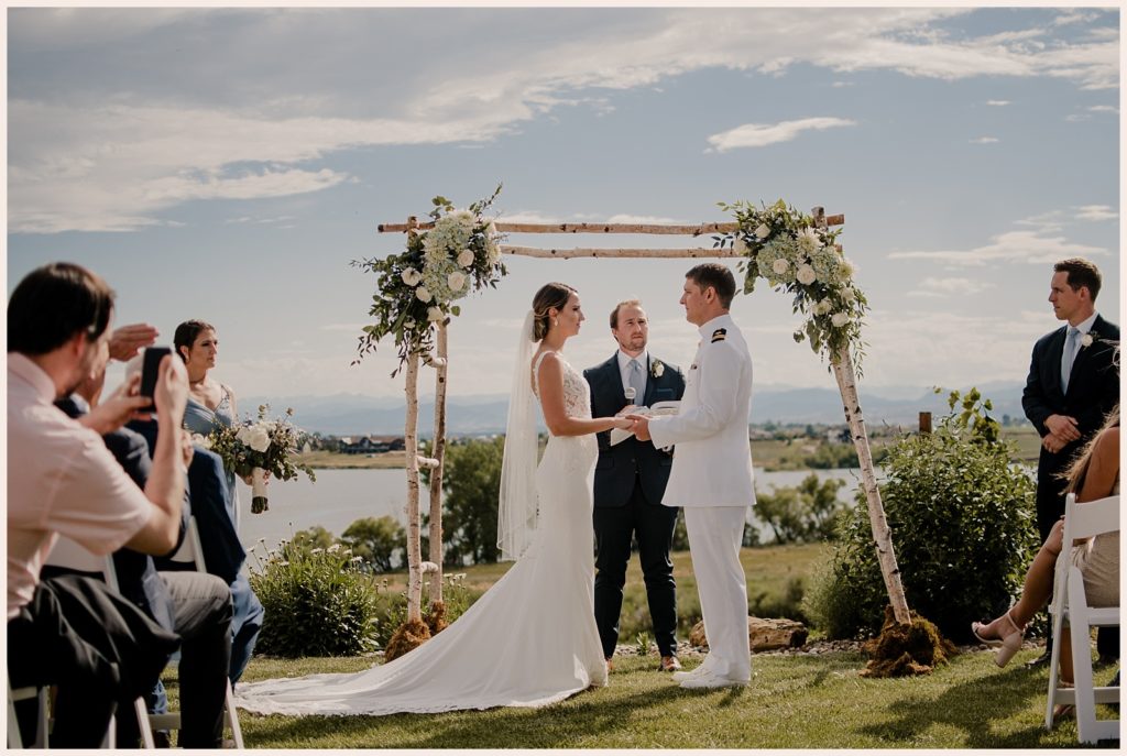 Ceremony at backyard wedding in Fort Collins, Colorado