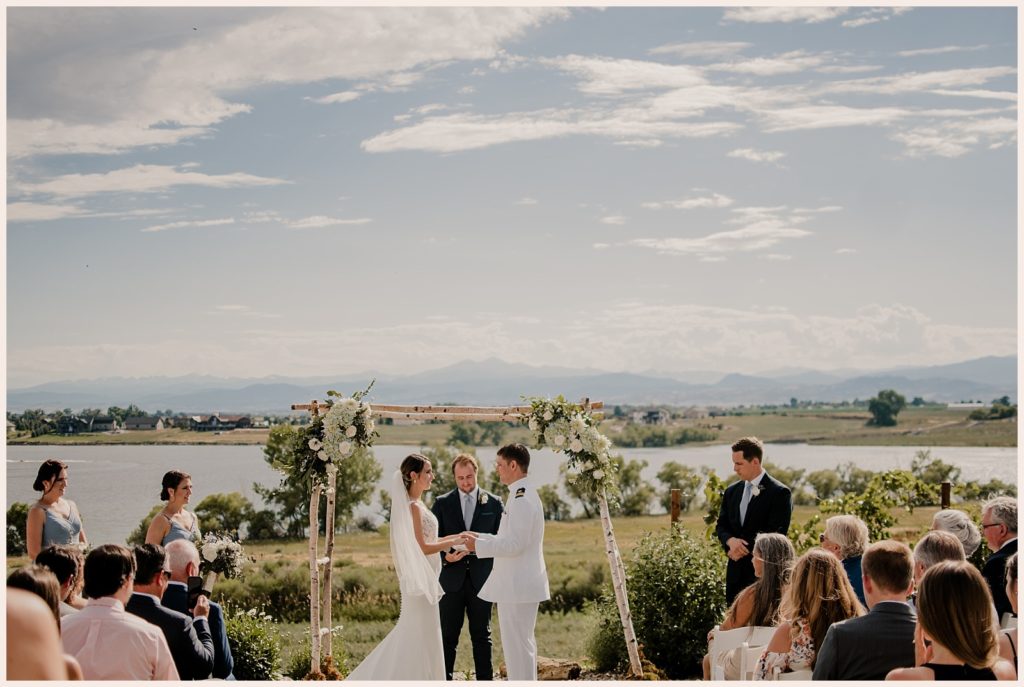 Stunning mountain backdrop at Colorado backyard wedding