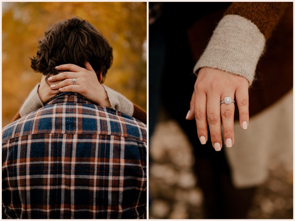 Engagement ring during fall photos