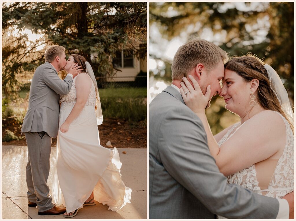 Couple kiss and look at each other at Brookside Gardens wedding 