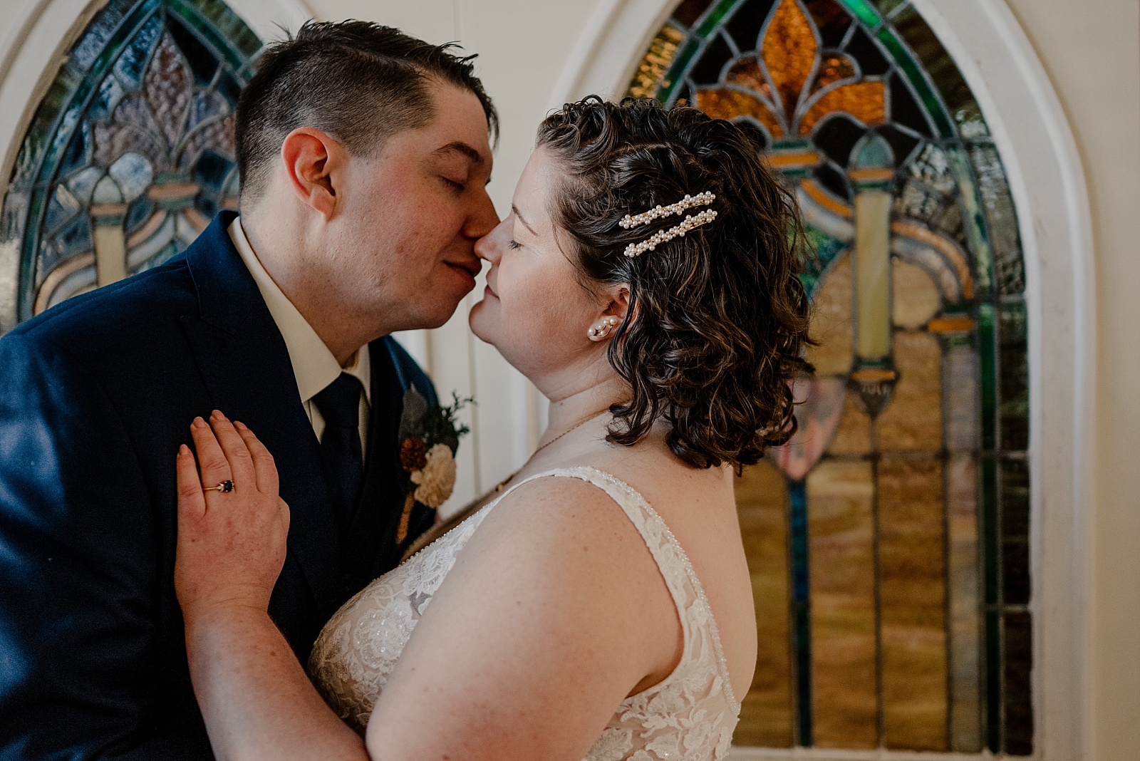 Couple embraces during their Sweetheart Winery Wedding