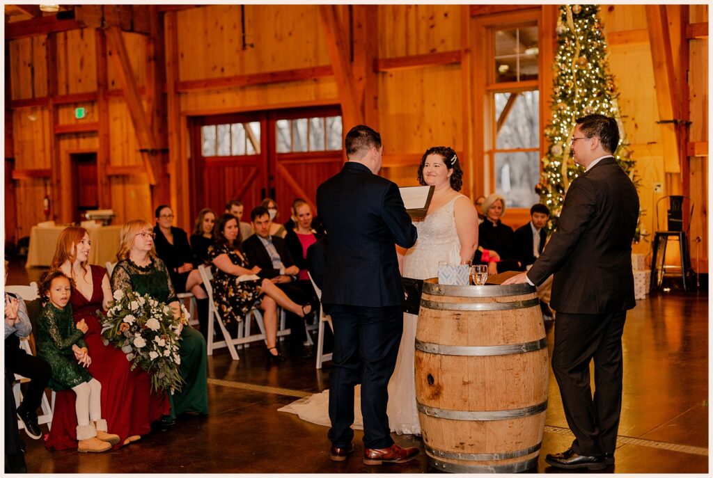 Couple exchange vows at their Christmas Sweetheart Winery wedding 